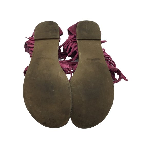 Minnetonka Sandals Boho Fringe Women Size 7 Suede Leather Pink Fuchsia Ankle Zip - Picture 6 of 7